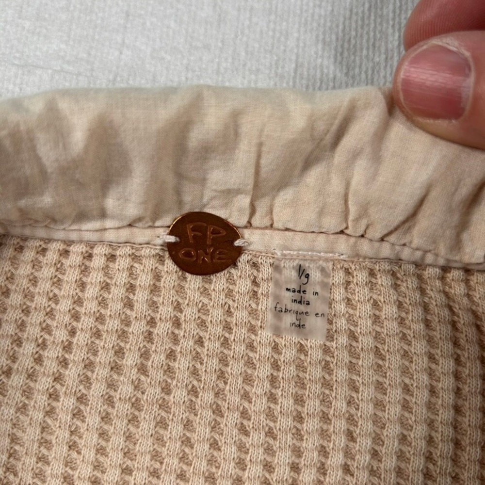 Free People FP One Waffle Knit Shacket Womens L Thermal Utility Jacket Epaulette - Picture 3 of 10